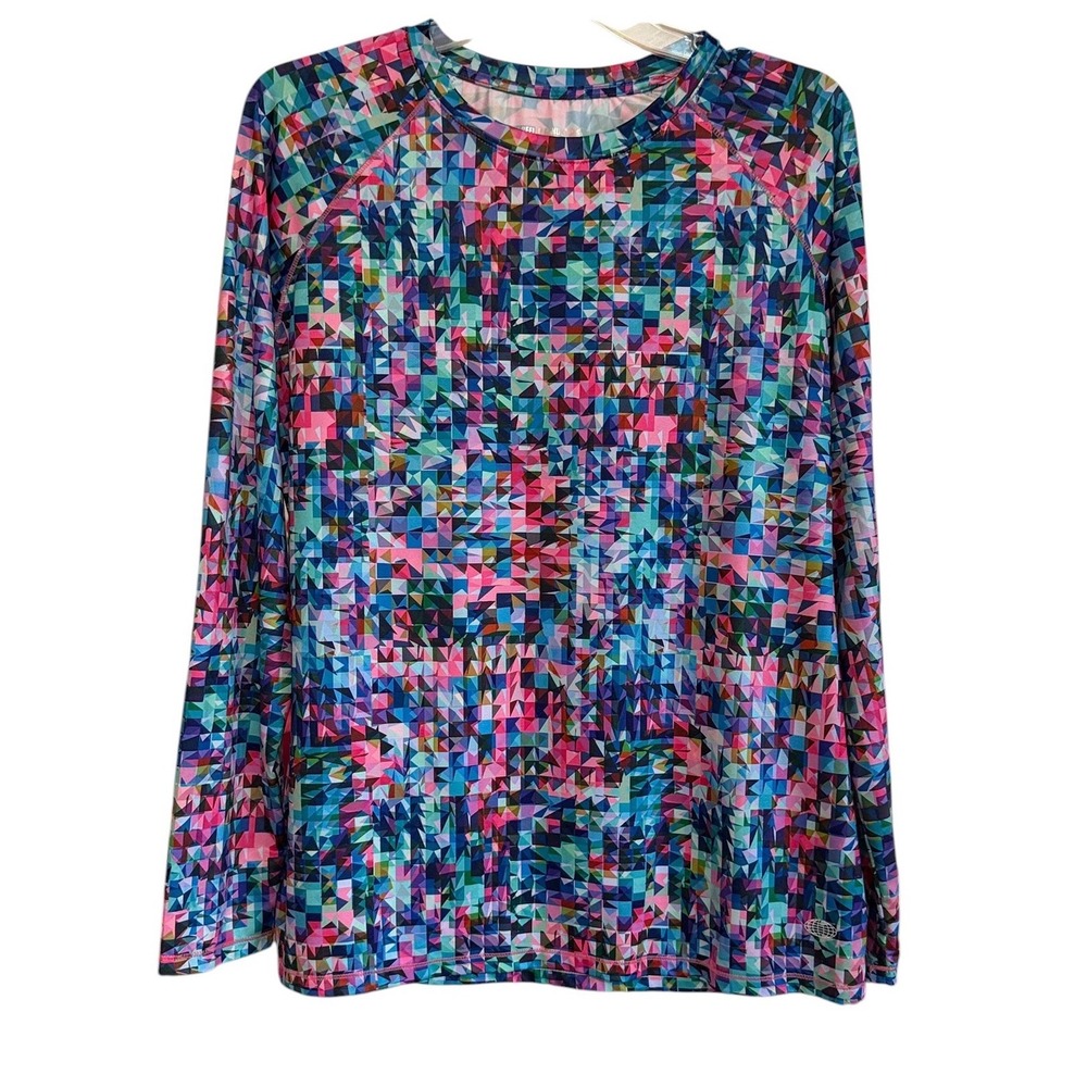 Reel Legends Keep-It-Cool Rash Guard‎ Womens Large Long Sleeve Geometric Mosaic